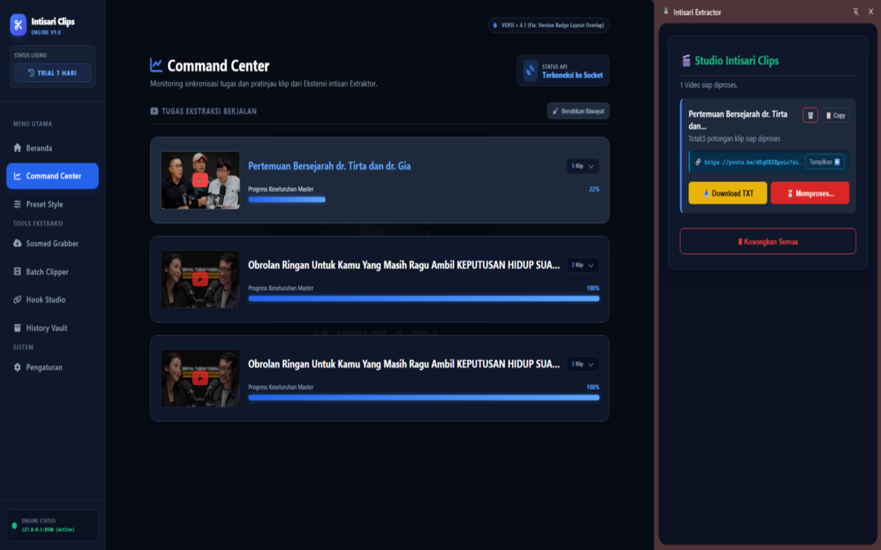 Tampilan Antarmuka Intisari Extractor